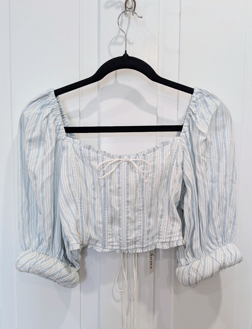 NWT for Love And Lemons The Leslie Puff Sleeve Striped Crop Top | Small - Picture 3 of 6